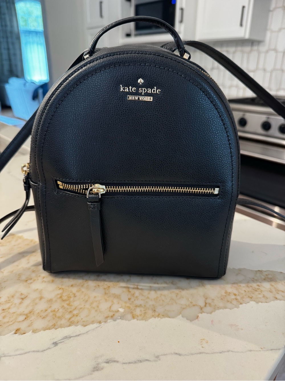 kate spade Black Pebbled Leather Mini Backpack with Gold Hardware